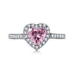 Heart-Shaped Pink Diamond Ring – Platinum-Plated 925 Silver Elegance