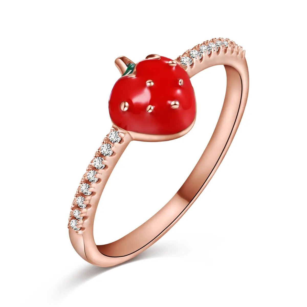 Tiny 925 Silver Rose Gold Plated Cartoon Strawberry Dainty Jewelry Ring