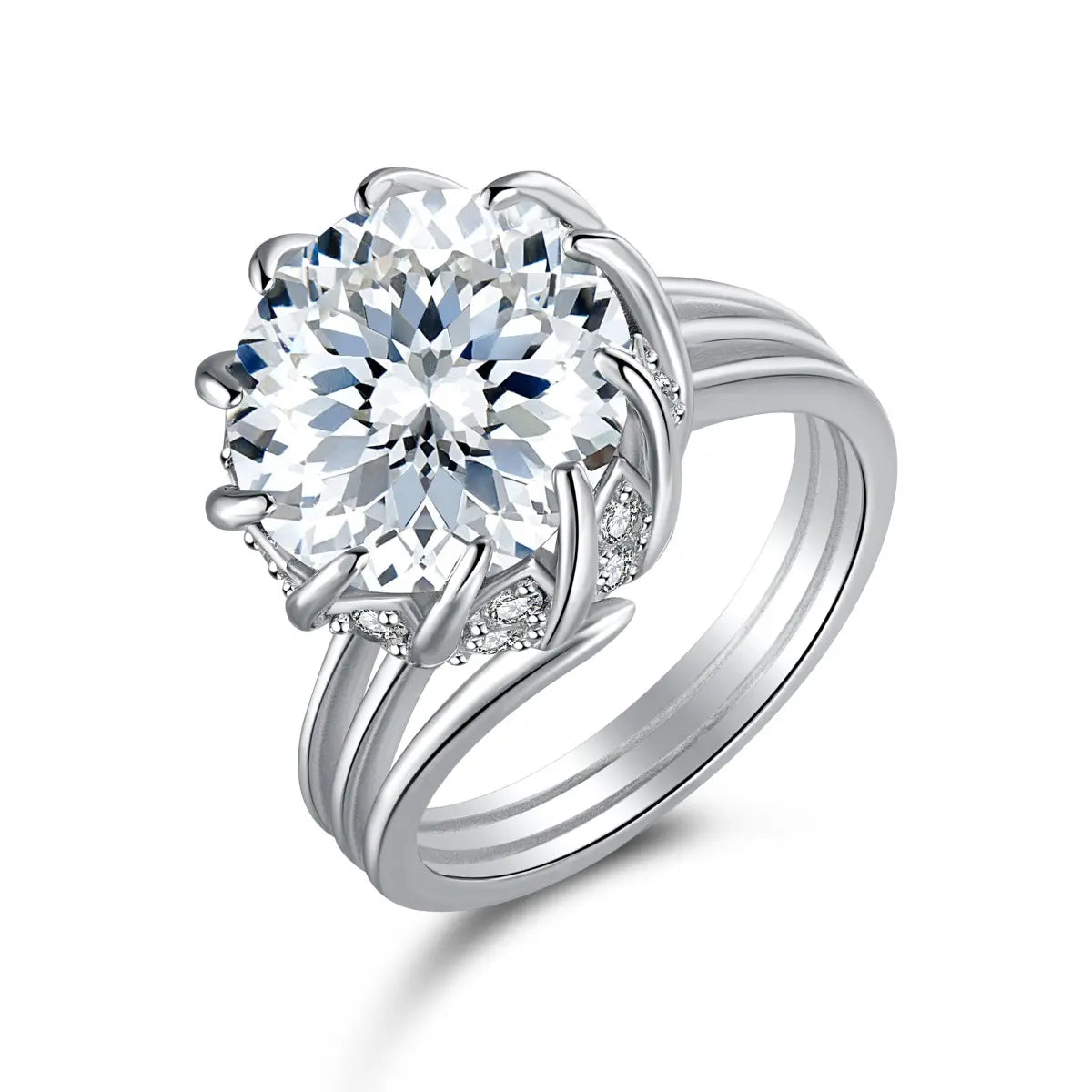 Lotus Flower 6CT Ring – 925 Sterling Silver with 8A Fireworks Cut CZ