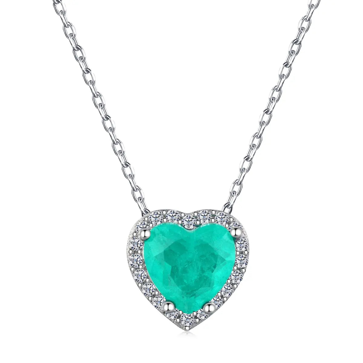 Luxury 925 Sterling Silver Rhodium Plated Heart Pendant Necklace with Paraiba Pink & Green 5A Zirconia