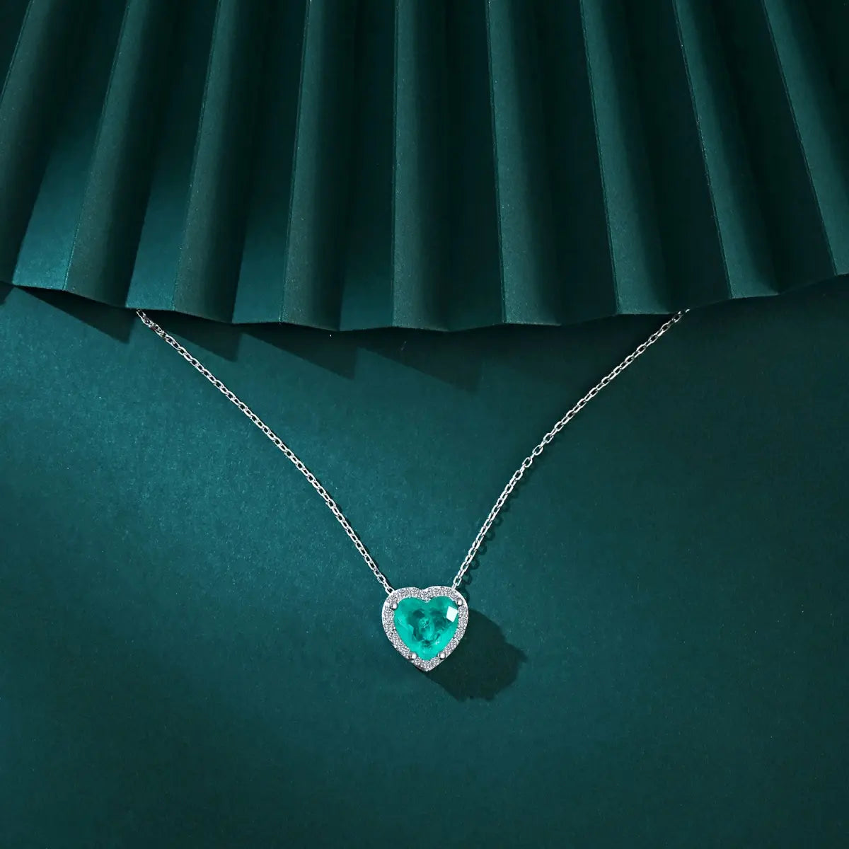 Luxury 925 Sterling Silver Rhodium Plated Heart Pendant Necklace with Paraiba Pink & Green 5A Zirconia