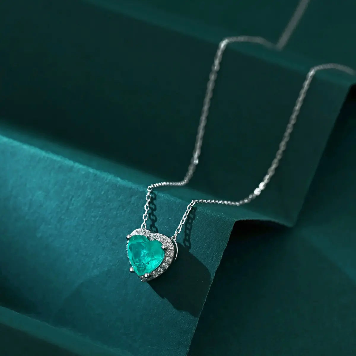 Luxury 925 Sterling Silver Rhodium Plated Heart Pendant Necklace with Paraiba Pink & Green 5A Zirconia