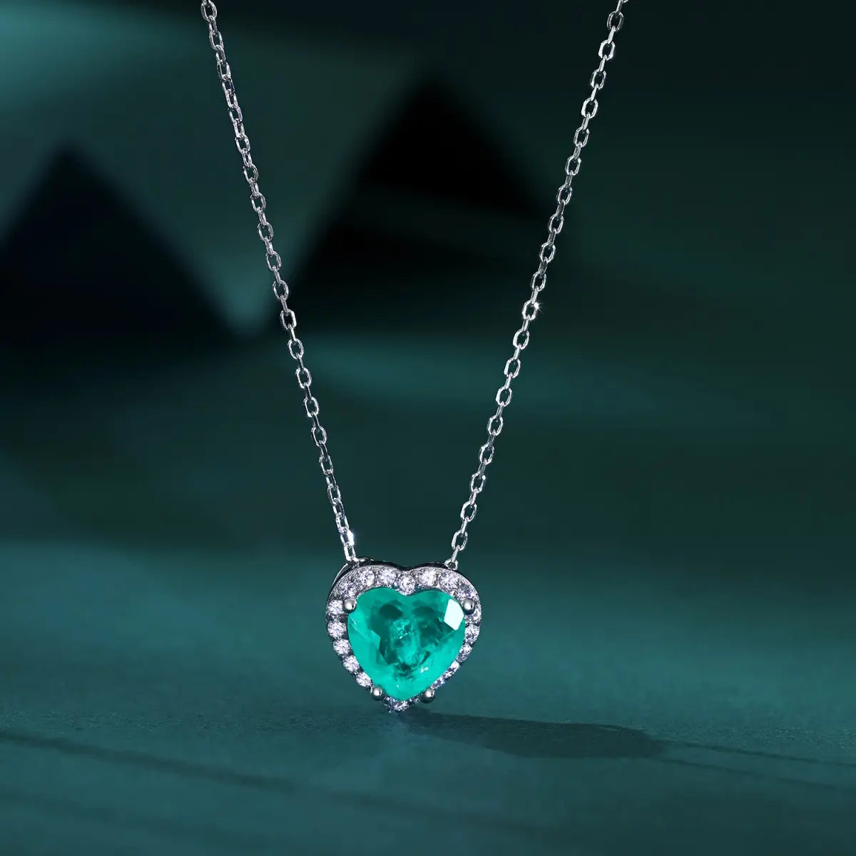 Luxury 925 Sterling Silver Rhodium Plated Heart Pendant Necklace with Paraiba Pink & Green 5A Zirconia