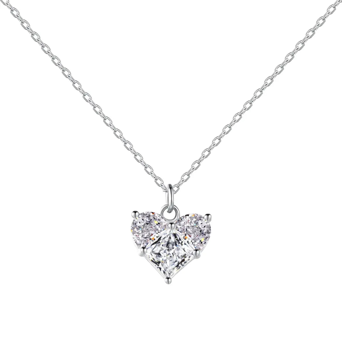 Heart-Shaped 925 Sterling Silver Pendant Necklace with 5A Zirconia