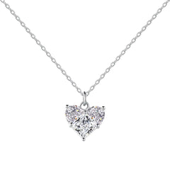 Heart-Shaped 925 Sterling Silver Pendant Necklace with 5A Zirconia