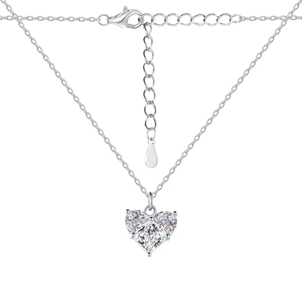 Heart-Shaped 925 Sterling Silver Pendant Necklace with 5A Zirconia