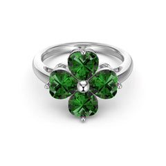 Lucky Four Leaf Clover 925 Sterling Silver Diamond Ring for Women