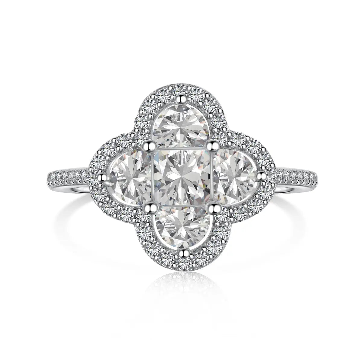 Lucky Charm Four-Leaf Clover Ring – 925 Sterling Silver with 5A Zirconia