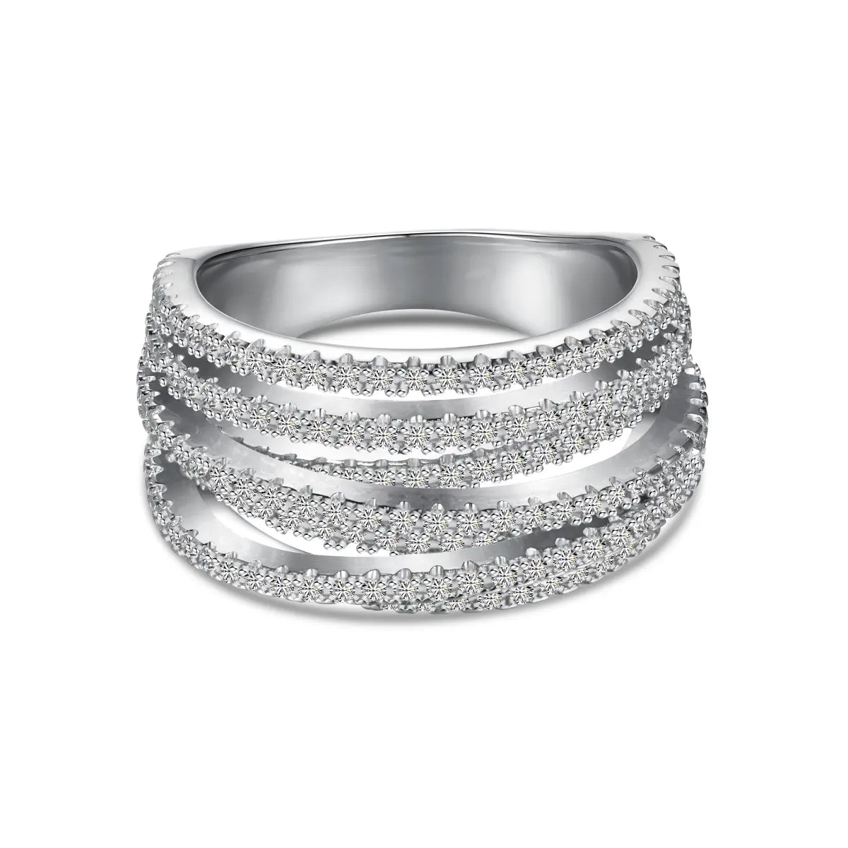 Trendy Multi Layer Geometric Ring – 925 Silver with 5A Zirconia