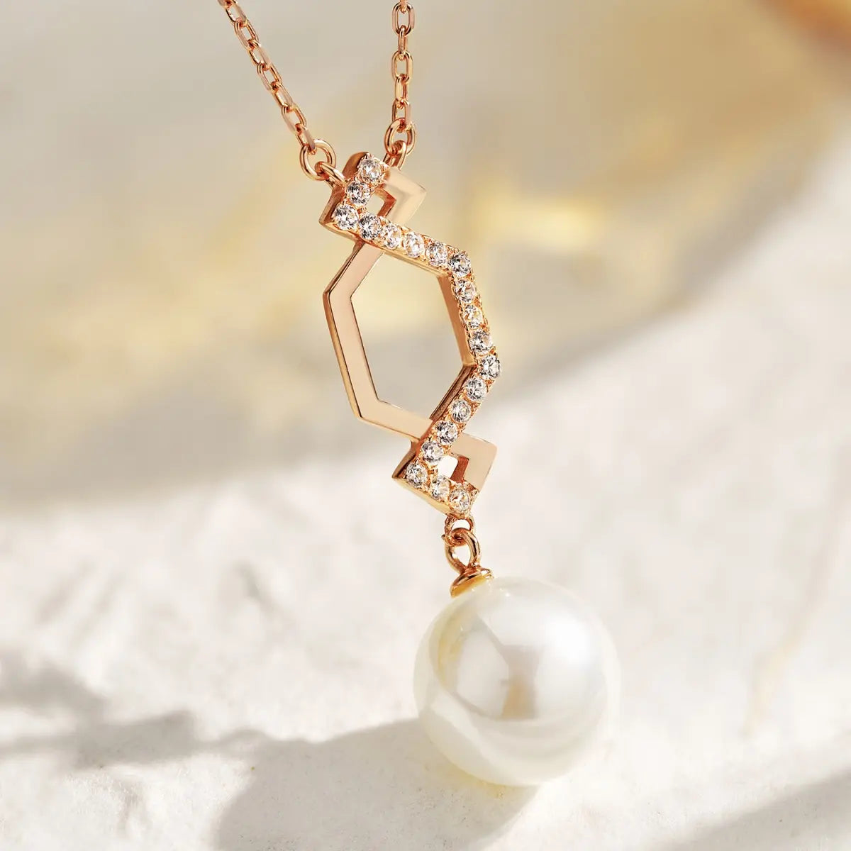 Pearl Dangle Pendant Necklace – Rose Gold Plated S925 Silver with 5A CZ