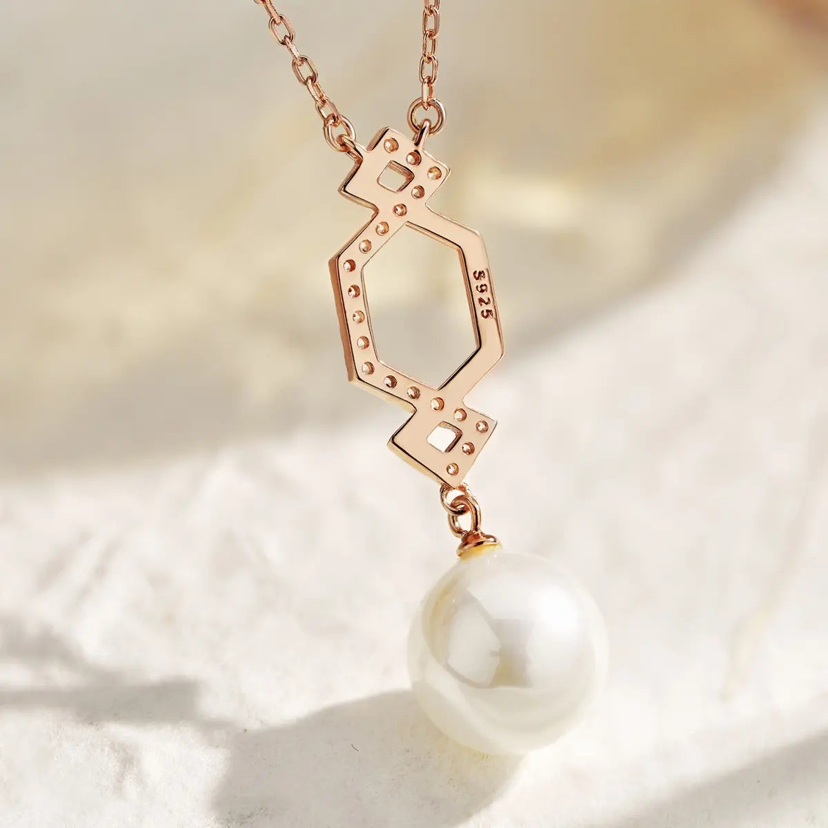 Pearl Dangle Pendant Necklace – Rose Gold Plated S925 Silver with 5A CZ