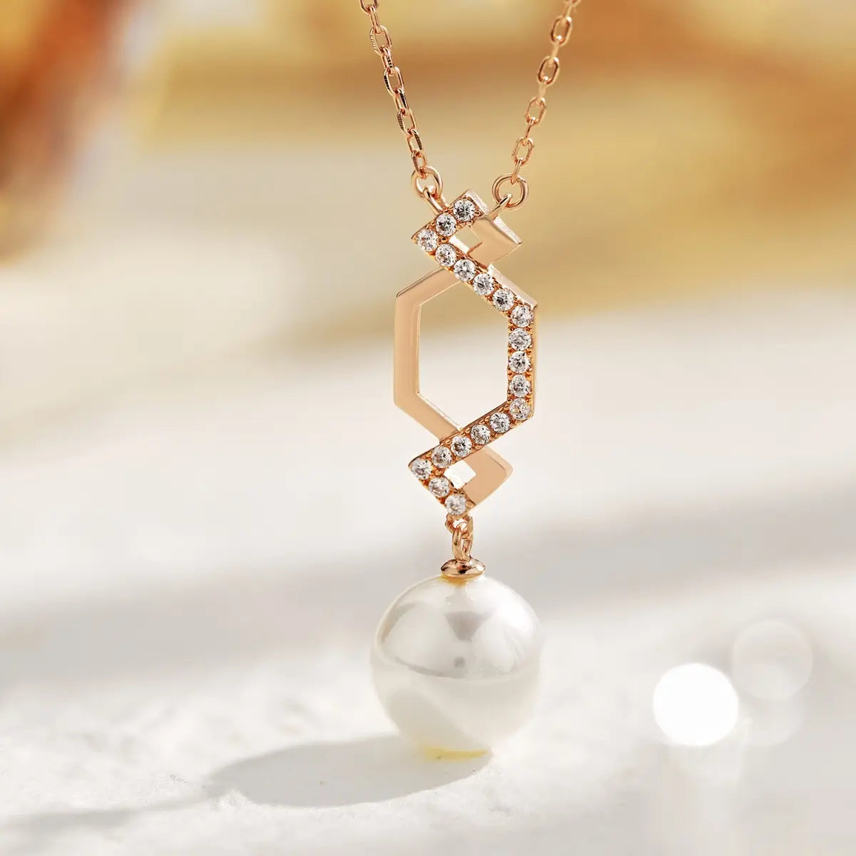 Pearl Dangle Pendant Necklace – Rose Gold Plated S925 Silver with 5A CZ