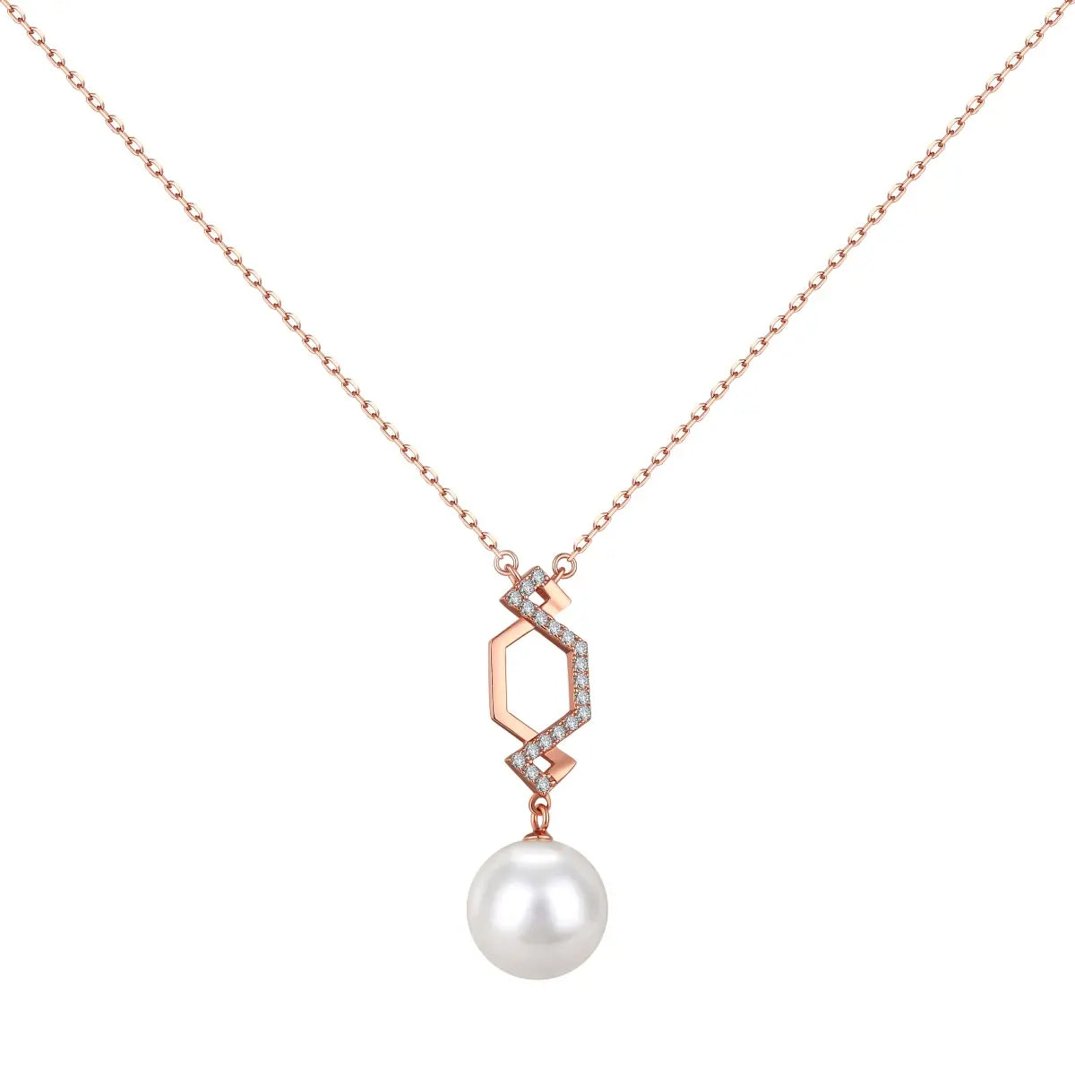 Pearl Dangle Pendant Necklace – Rose Gold Plated S925 Silver with 5A CZ