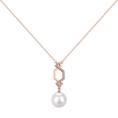 Pearl Dangle Pendant Necklace – Rose Gold Plated S925 Silver with 5A CZ