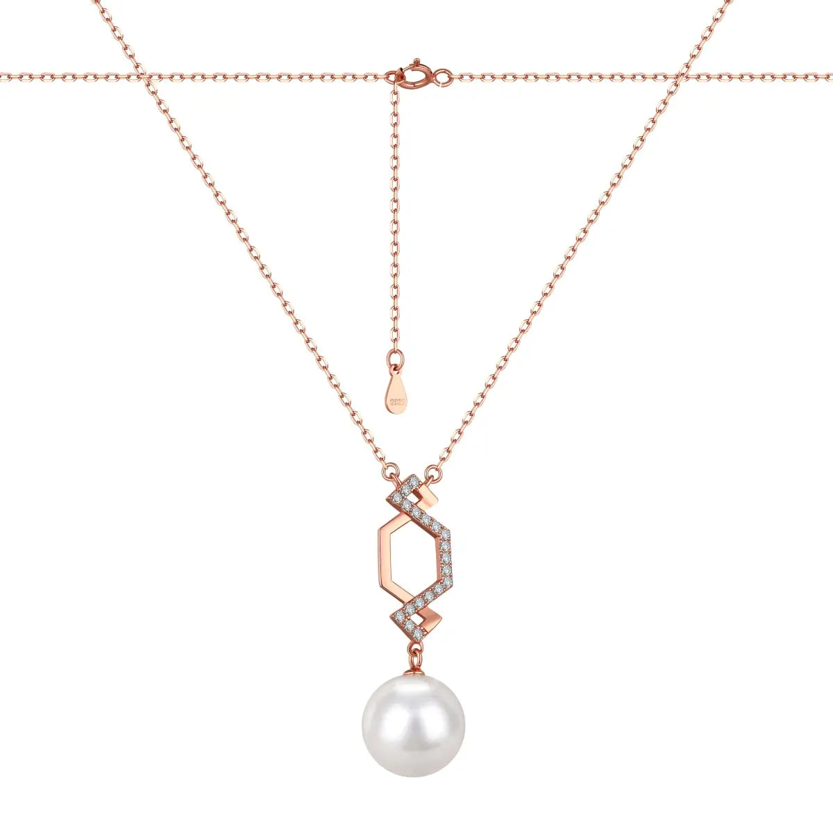 Pearl Dangle Pendant Necklace – Rose Gold Plated S925 Silver with 5A CZ