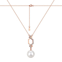 Pearl Dangle Pendant Necklace – Rose Gold Plated S925 Silver with 5A CZ