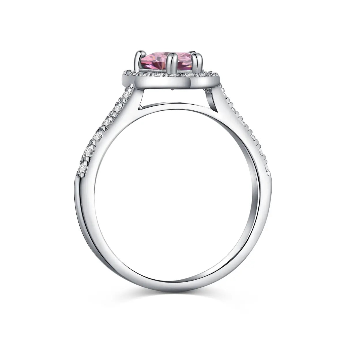 Heart-Shaped Pink Diamond Ring – Platinum-Plated 925 Silver Elegance