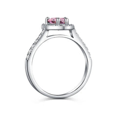 Heart-Shaped Pink Diamond Ring – Platinum-Plated 925 Silver Elegance