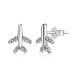 Airplane Shape Stud Earrings – S925 Silver with 5A Cubic Zirconia