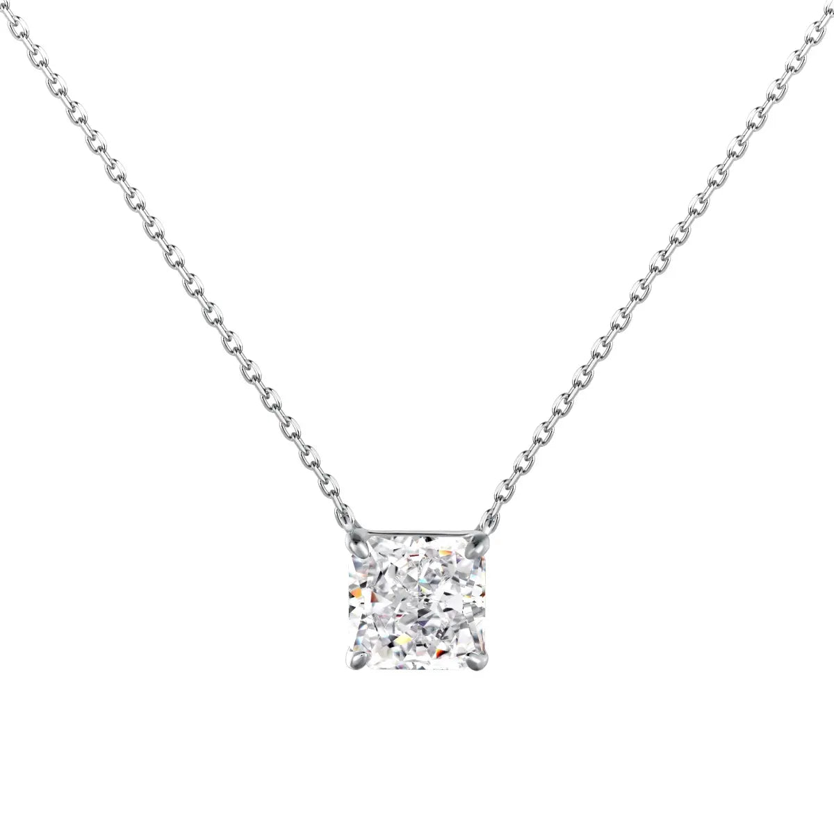 Radiant Cut Solitaire Necklace – 925 Sterling Silver with Cubic Zirconia