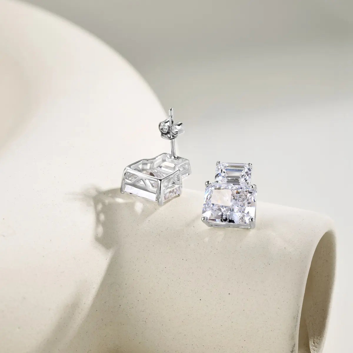 Two-Stone Stud Earrings – 925 Sterling Silver with 8A Crushed CZ