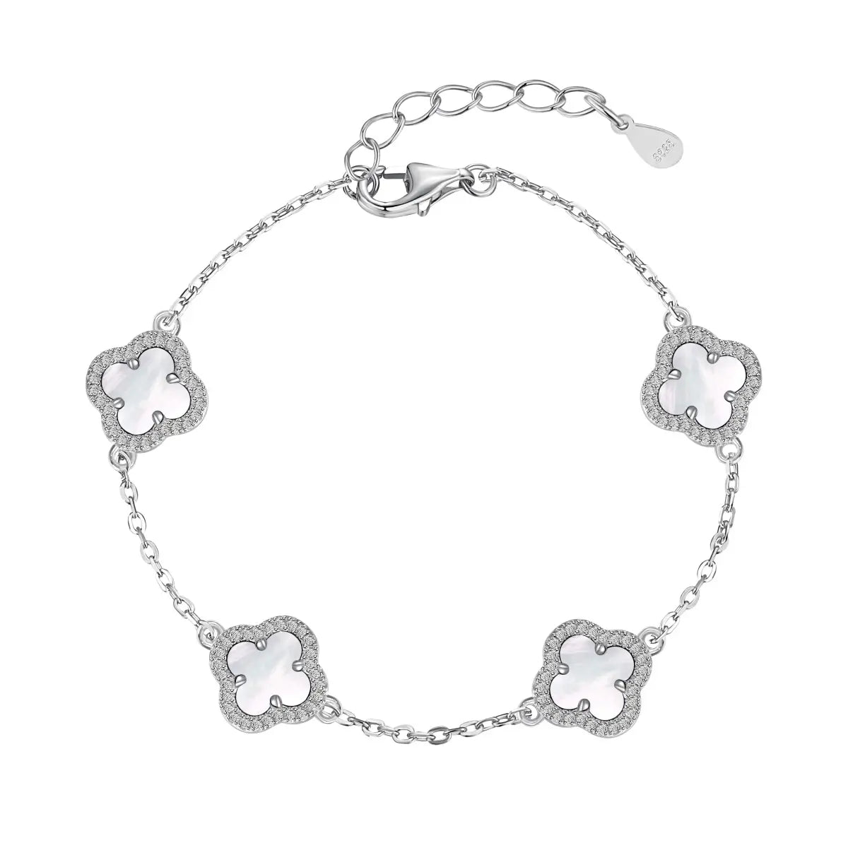 Four-Leaf Clover Charm Bracelet – 925 Silver with 5A Zirconia