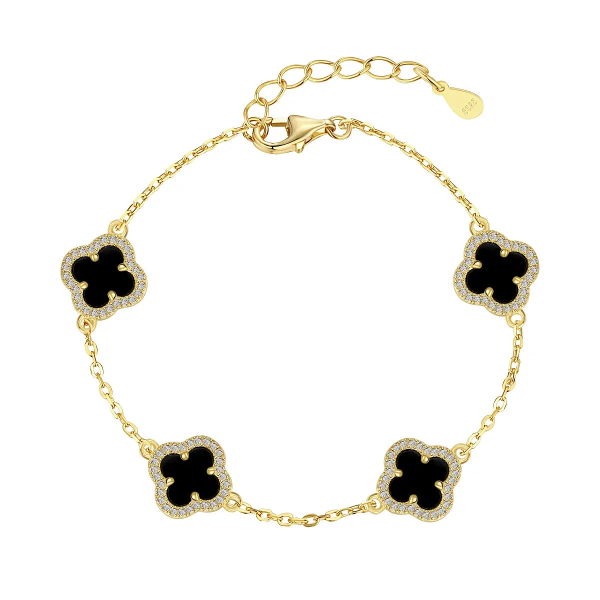 Four-Leaf Clover Charm Bracelet – 925 Silver with 5A Zirconia