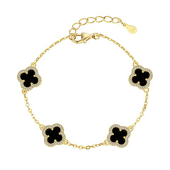 Four-Leaf Clover Charm Bracelet – 925 Silver with 5A Zirconia