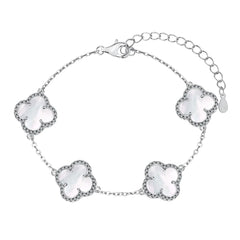 Blossom Clover Charm Bracelet – S925 Silver Link Chain with 5A Zirconia