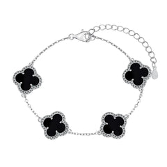 Blossom Clover Charm Bracelet – S925 Silver Link Chain with 5A Zirconia