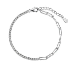 Luxury 925 Sterling Silver Paperclip Chain Tennis Bracelet with 5A Cubic Zirconia