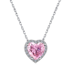 Luxury 925 Sterling Silver Rhodium Plated Heart Pendant Necklace with Paraiba Pink & Green 5A Zirconia