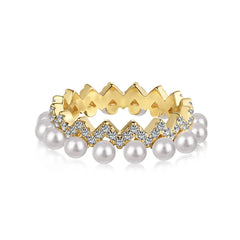 18K Gold Plated Sterling Silver Zigzag Band with Pearls and 5A Zircon Stones