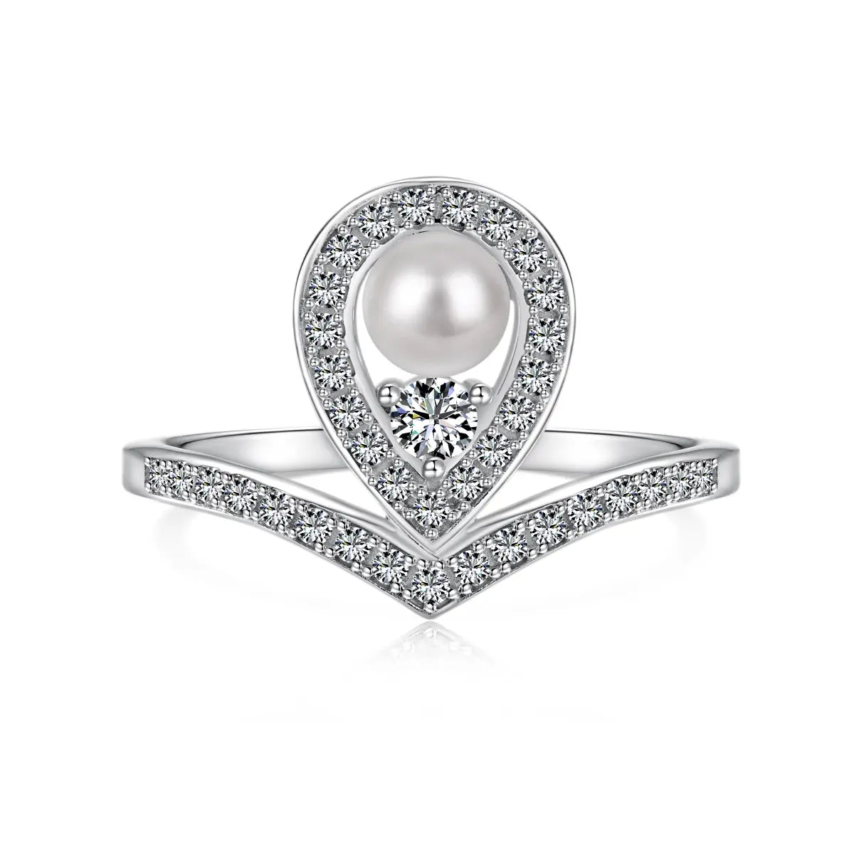 Elegant 925 Sterling Silver Ring with Round 5A Zircon & Shell Pearl