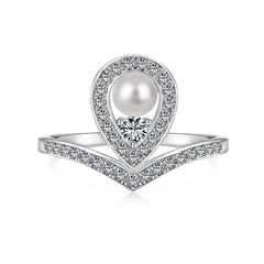 Elegant 925 Sterling Silver Ring with Round 5A Zircon & Shell Pearl