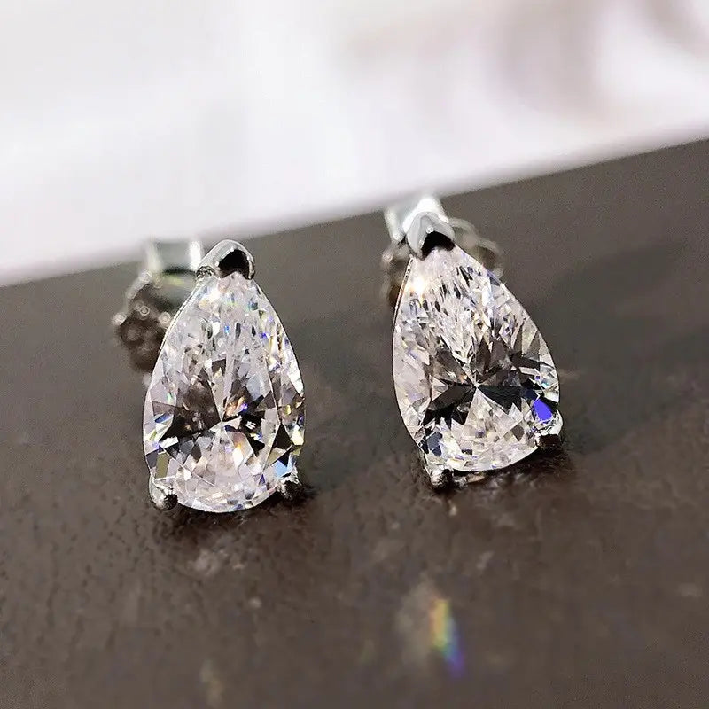 Trendy 925 Sterling Silver Rhodium Plated Fancy Shape Stud Earrings with 5A Cubic Zirconia