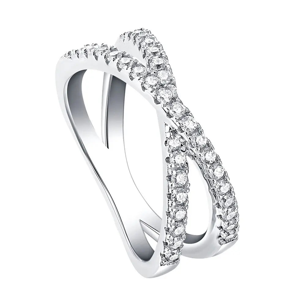 Sterling Silver X-Cross Cocktail Ring Micro Paved 5A Zirconia Jewelry for Women